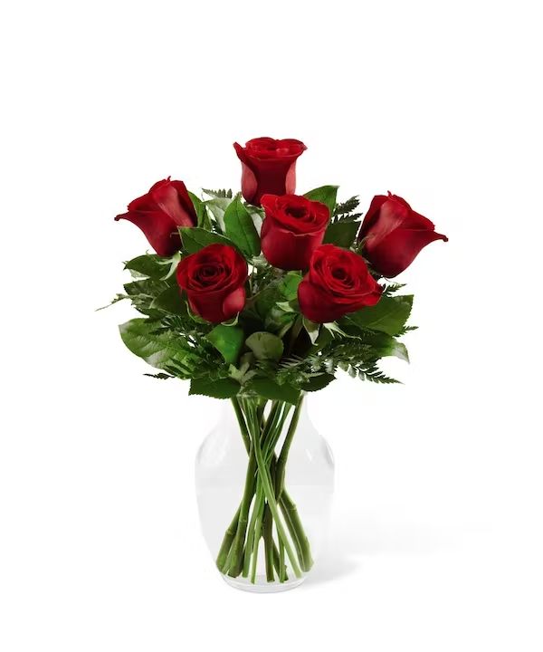 6 roses in vase